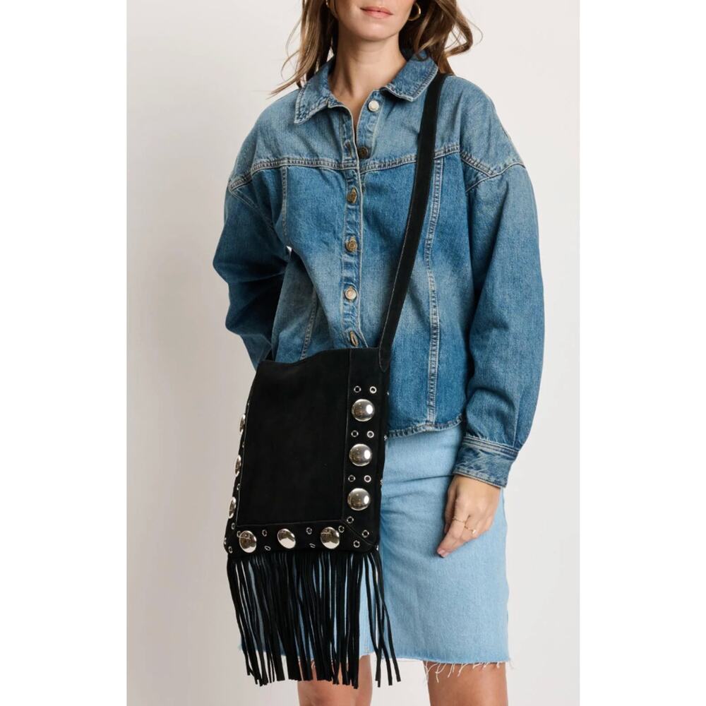 Moda Luxe Courtney Fringe Forward Crossbody BLACK NWT - Picture 12 of 12